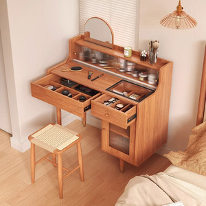 日式梳妆台卧室现代简约小户型樱桃木色北欧储物收纳柜一体化妆桌