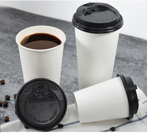 一次性加厚白色手工纸杯加厚款咖啡奶茶热饮外带杯外卖打包杯含盖