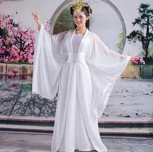 新款广袖流仙裙白色仙女小龙女古装七仙女古装古筝服装贵妃装汉服