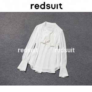 redsuit 轻薄仙气丝带白色雪纺打褶衬衫设计感高级万能百搭上衣