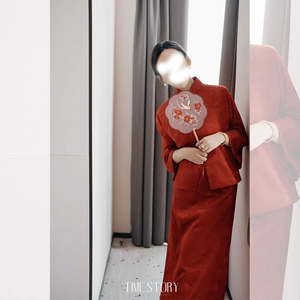 回门敬酒服结婚当天新娘便装新中式小香风套装红色订婚裙连衣裙女