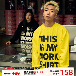 Makemore 长袖T恤男"WORK"黄色新款上衣女美式嘻哈潮牌宽松打底衫