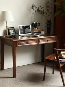 美式黑胡桃木书桌全实木家用电脑桌办公桌书房复古学习桌书写桌