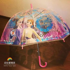 现货日本采购正版三丽鸥儿童透明长柄雨伞宝宝卡通伞雨具冰雪奇缘