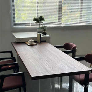 北美黑胡桃木餐桌实木大板悬浮桌小户型客厅原木书桌子中古风岛台