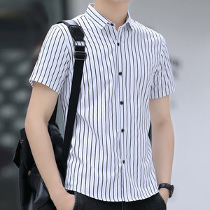 2024衬衫男短袖新款韩版潮流条纹夏季男士衬衣青年休闲半袖上衣服