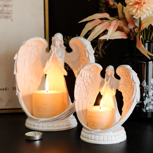 北欧复古天使少女纯白翅膀祈祷天使烛台摆件创意家居桌面装饰品摆