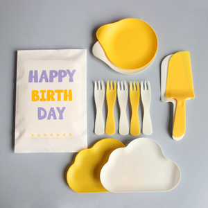 一次性餐具 可爱儿童云朵盘水滴盘袋装餐盘 生日刀叉盘组合蛋糕盘