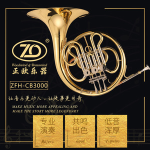 正欧铜管乐器ZFH-CB3000 降B调 漆金高级三键单排学生圆号