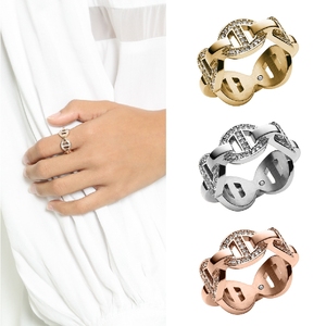 特价孤品MK潮流品牌金色镂空反战和平镶钻几何形欧美戒指指环女生