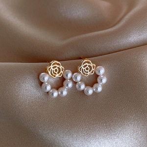 925银针韩版法式气质珍珠耳钉高级感耳环百搭饰品镀金
