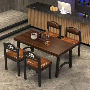 工业风酒吧桌椅餐厅烧烤店咖啡厅酒馆清吧茶楼实木家用餐桌椅组合