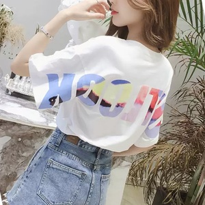 专柜商场烫画白色短袖T恤女装韩国字母宽松韩版欧洲站欧货洋气夏