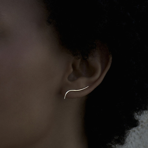 新品耳环以色列设计师 S925纯银简约流线书法耳钉耳夹撇捺耳饰女