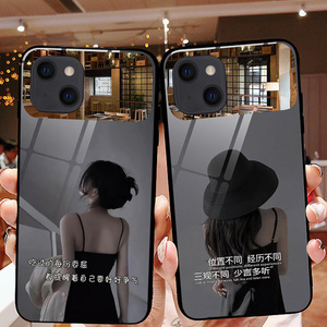 适用于苹果15promax手机壳补妆iphone14pro新款13带镜子mini12图片定制11女plus迷你镜面玻璃12pro保护套全包