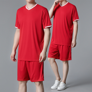 2024夏季大红色短袖短裤套装男冰丝速干两件套跑步篮球运动套装男