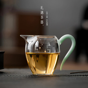 日式耐热玻璃公道杯天青玉公杯家用分茶器透明茶海匀杯功夫茶具