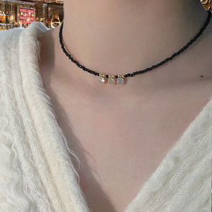 WUSHI / 黑水晶高级锆钻吊坠项链女 小众设计复古个性颈链锁骨链