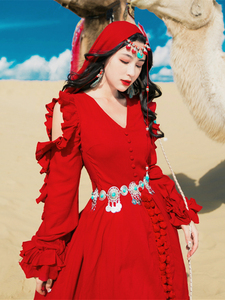 西藏丽江旅游女装衣服女连衣裙子穿搭敦煌西域异域风情服装青海湖