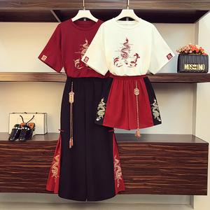 大码女装新款改良汉服女夏季学生小清新中国风套装仙女两件套古装