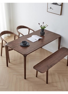 北美黑胡桃木餐桌北欧现代长方形书桌家用极简全实木简约原木餐台
