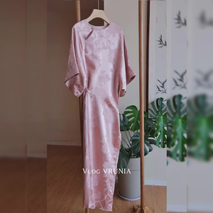 新中式国风改良旗袍高级感女装优雅知性气质成熟粉色温柔风连衣裙