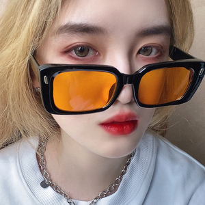 复古大方形橘色墨镜女ins韩版潮网红同款眼镜红色可配近视太阳镜