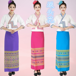 昆明棉麻西双版纳傣服装 傣族舞蹈泼水节服饰 泰国裹裙筒裙女套装