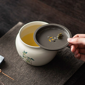 草木灰茶洗茶渣缸建水陶瓷带盖中式家用盖碗茶具壶承干泡台水盂小