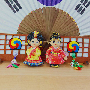 韩式家居饰品卡通可爱情侣冰箱贴装饰贴画磁性朝鲜族韩服人偶娃娃