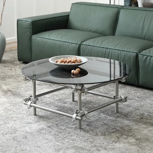 工业风金属玻璃茶几圆形不锈钢现代简约创意设计师loft客厅茶桌