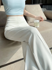 韩国白色冰丝西装裤女夏季薄款高腰垂感凉凉裤小个子休闲微直筒~