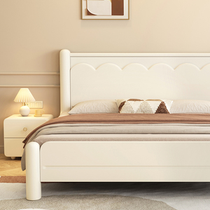 榉木实木床1.8米法式奶油风1.5m双人床主卧简约风北欧储物新款床