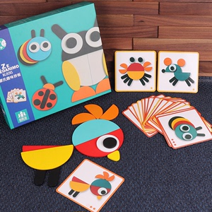 儿童几何拼板教具动物创意早教七巧板益智力拼图积木玩具3-5-6岁