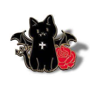 原创自制暗黑吸血鬼玫瑰猫徽章卡通恶魔猫咪胸针可爱别针饰品配饰