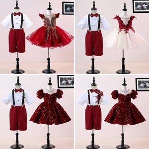 儿童合唱服演出服中小学生钢琴朗诵礼服套装红色幼儿园毕业表演服