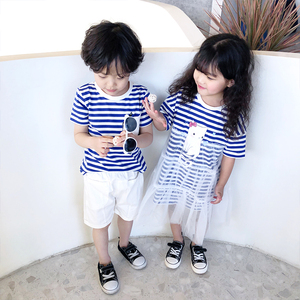 兄妹装姐弟装短袖T恤夏季韩版双胞胎龙凤胎儿童套装幼儿园毕业服