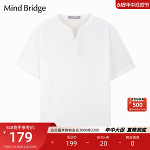 MindBridge短袖纯色t恤男士夏季新品亨利衫v领上衣潮流半袖T恤