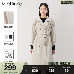 MindBridge百家好韩版风衣女春季新款气质中长款系带休闲外套