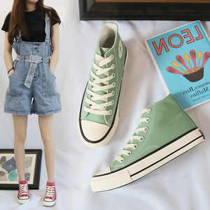 ins1970s高帮薄荷绿帆布鞋少女休闲风布鞋女韩版学生单鞋浅绿女鞋