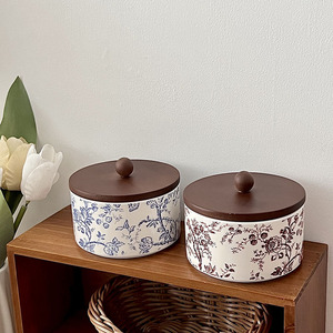糖小姐 法式复古陶瓷储物罐带盖茶叶储藏罐香熏蜡烛首饰收纳盒