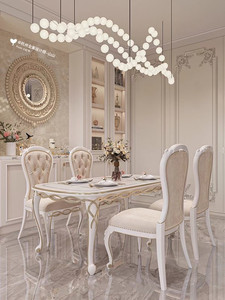 法式轻奢餐厅实木雕花餐桌椅组合欧式奢华高端随圆形丝带餐台组合