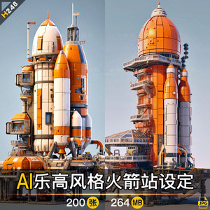 AI乐高风格火箭站设定图片 影视游戏场景背景插画设计参考素材