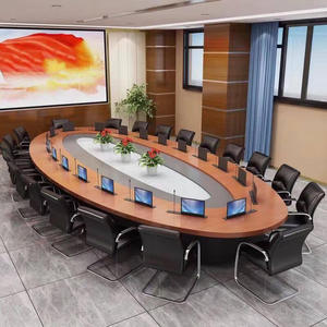 山头林村无纸化会议桌大型实木油漆智能会议桌长桌无纸化会议升降