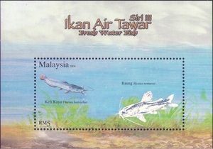 马来西亚 2006 胡鲶 丝尾鱯 淡水鱼类 镭射全息异质邮票小型张