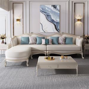 美式实木真皮沙发四人位欧式客厅转角轻奢头层牛皮法式简欧家具银