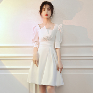 白色小晚礼服女洋装显瘦平时可穿小个子短款连衣裙甜美仙女系时尚