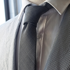 领带男窄版休闲6CM复古英伦风千鸟格纹羊毛灰色商务正装纯黑百搭