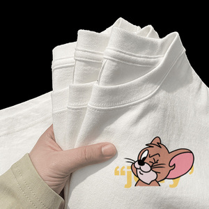 猫和老鼠重磅纯棉美式复古短袖t恤男款夏季白色内搭半袖体恤上衣