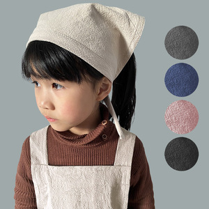儿童棉麻头巾印logo亲子款可调节工作围裙日式女服务员帽子三角巾